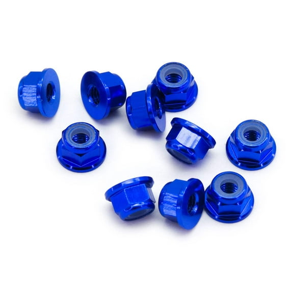10pcs M3 Flange Locking Hex Nuts Nylon Insert Anodized Aluminum (Blue)