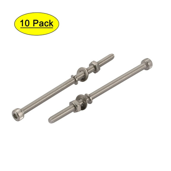 10pcs M4x100mm 304 Stainless Steel Knurled Hex Socket Head Bolts Nuts w Washers