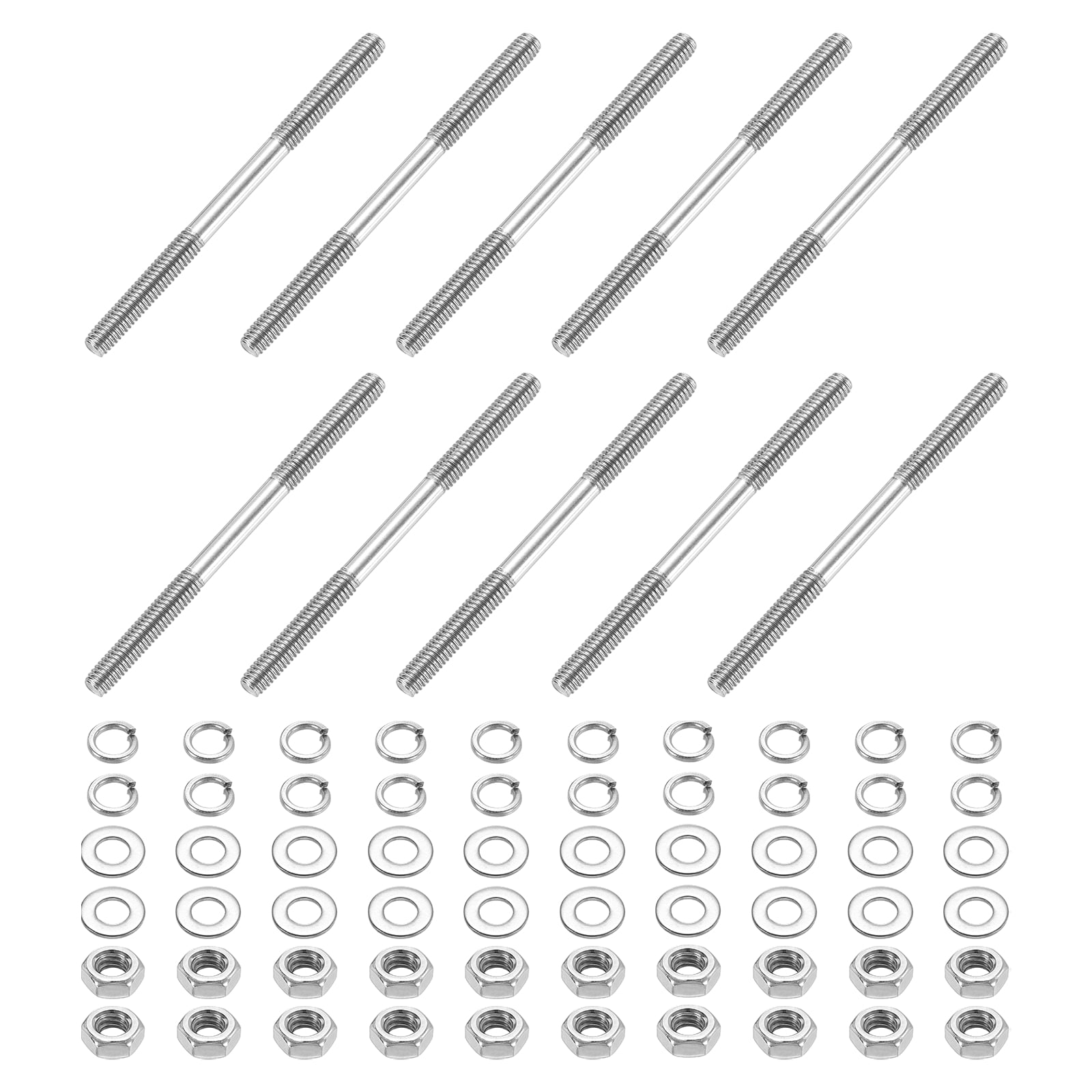 10pcs M4x60mm Double End Threaded Stud Screw Bolt with Nuts and Washers ...