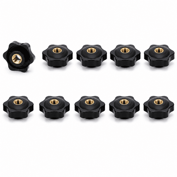 10 Pack M8 Star Shaped Knurled Knobs, Black Plastic Threaded Handle Knobs, Metric M8 Adjustable Grip Knobs for DIY Equipment, Fixtures and General Hardware Projects