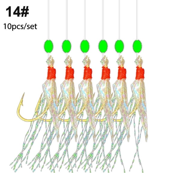 10pcs Mackerel Feathers Rigs, 10/12/14/16 Pre Tied Sea Fishing Rigs with Luminous Beads,Mackerel Feathers Rig with Luminous Beads, Ideal for Sea Bass, Trout, Perch, Carp