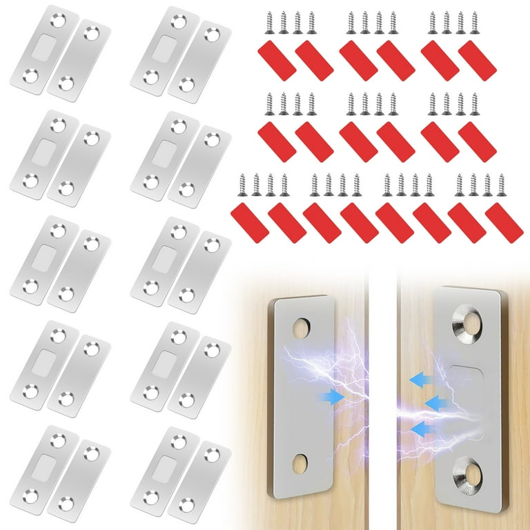 10pcs Magnetic Door Catch, TSV Ultra Thin Cabinet Door Magnets Stick Adhesive Drawer Magnet Catch Furniture Safety Latches for Kitchen Cupboard Closet