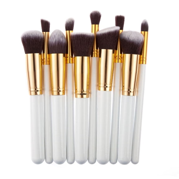 10pcs Makeup Brush Set Premium Synthetic Kabuki Cosmetics Foundation Blending Blush Eyeliner Face Powder Brush Makeup Brush Kit (White+Gold)