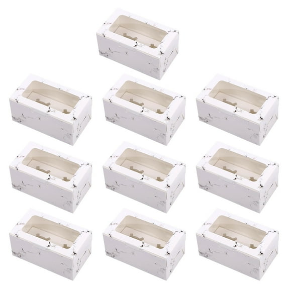 10pcs Marbling Cupcake Boxes with Inserts Windowed Muffin Holder Dessert Containers (2 Cavities)