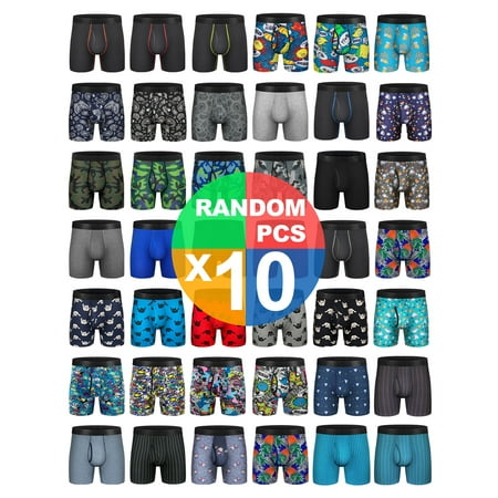 10pcs Mens Boxer Briefs, Random Style Breathable Comfortable Quick Dry Stretch Boxer Shorts, Men's Underwear