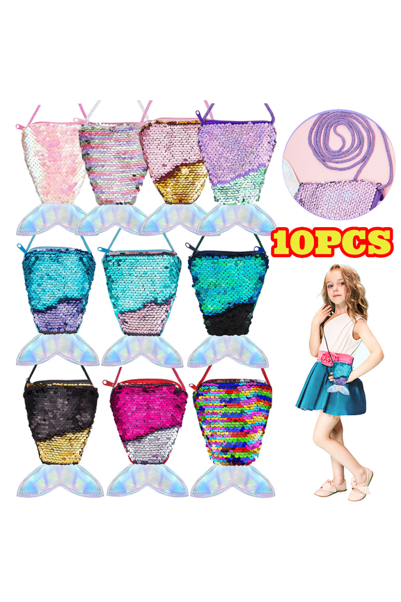 10pcs Mermaid Tail Coin Purse, Sequin Coin Wallet Bags for Girls, Mermaid Party Favor Birthday Gifts