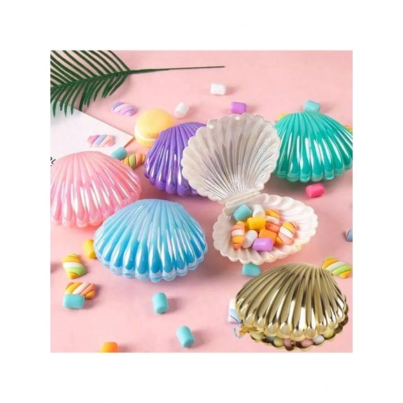 10pcs Mermaid Theme Mini Shell Candy Boxes Plastic Mini Shell Gift Boxes Underwater Theme Birthday Party Baby Shower Jewelry Storage Wedding Candy Boxes Wedding Baby S