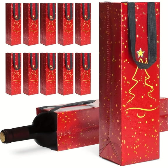 10pcs Merry Christmas Wine Bags, Bottle Gift Bags Champagne Pouch, Non Woven Wine Packaging for Christmas Party