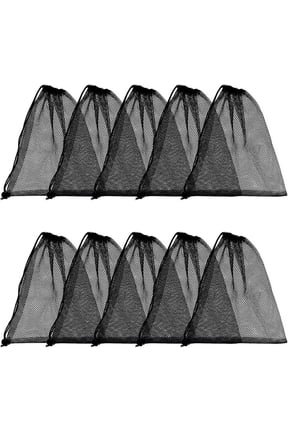 10pcs Mesh Drawstring Bag 10 x 12 inch Black Small Bags With Pull Rope Thicken Portable Storage Bags Outdoor Mesh Organizer Bag DIY for Travel Hike Sports Diving Beach Collecting playthings