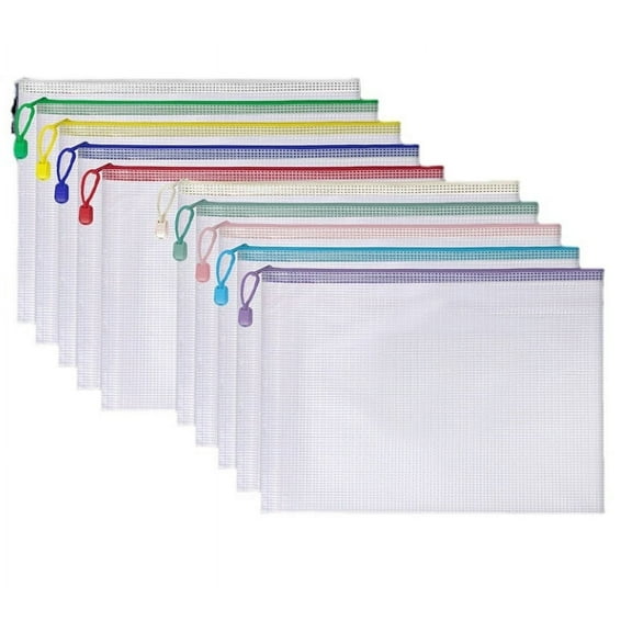 10pcs Mesh Zipper Pouch Bags,10 colors Plastic Zipper Bags for Organization,Reusable Zipper Pouches for Puzzle Board Game Storage,for Travel School Office Supplies.