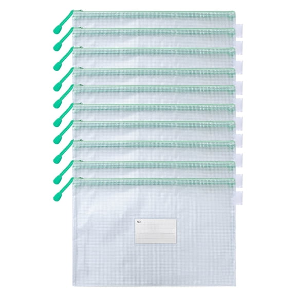 10pcs Mesh Zipper Pouch Bags, A4 Zipper Bags with Label Pocket for File Document Storage, Waterproof Zipper Pouches, Letter Size, File Bags for Puzzle, Board Games and Office Supplies(Green,13x9.2")