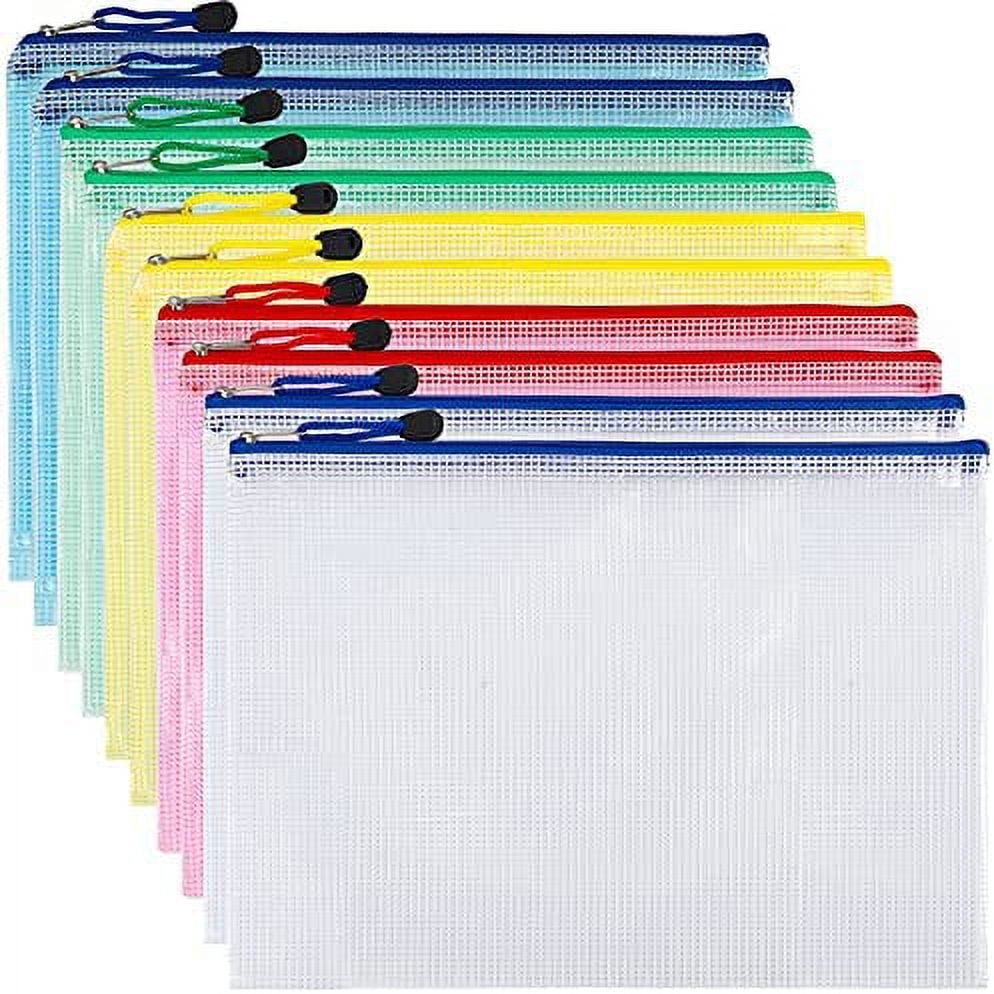 10pcs Mesh Zipper Pouch Zipper File Bags, Puzzle Project Bags for Cross Stitch and Organizing Storage, Letter Size A4 Size for Travel, School, Board Games and Office Supplies