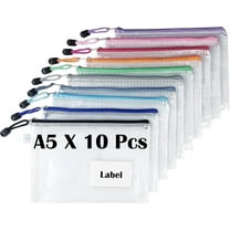 10-Pack A5 Mesh Zipper Pouch with Label Pocket , TRANBO Zip Lock Document Folder File Storage Bags for Office, School, Travel - Assorted Colours