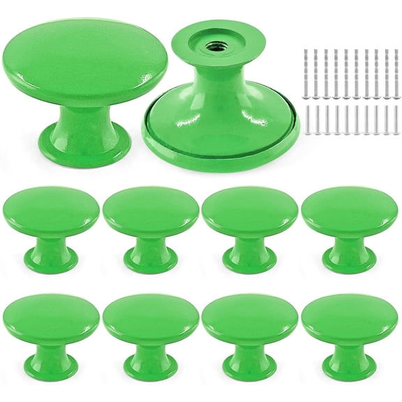 10pcs Metal Cabinet Knobs Green Drawer Knobs, Round Shaped Dresser Knobs Cute Kitchen Cabinet Pull Handles, Small Vanity Knobs Hardware Closet Cupboard Knobs for Kids Girls Children's Bedroom Green