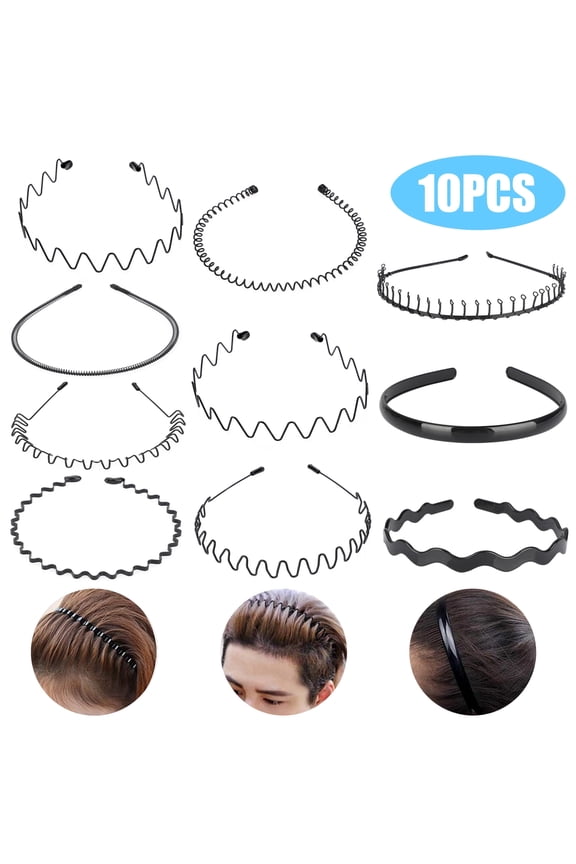 10pcs Metal Hair Bands for Men and Women, EEEkit Elastic Wavy Spring Sports Headbands, Non-Slip Hair Hoop Clips