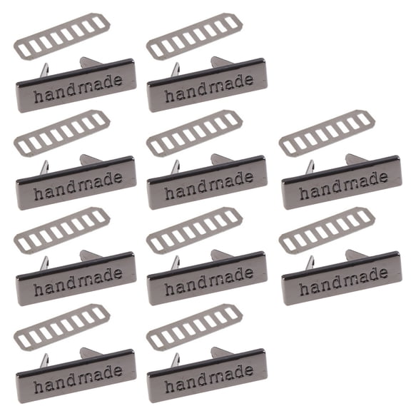 10pcs Metal Handmade Labels Tags for Clothes Jeans Shoes Bags Garment Rectangle Hand Made Printed Label Sewing Craft Accessories