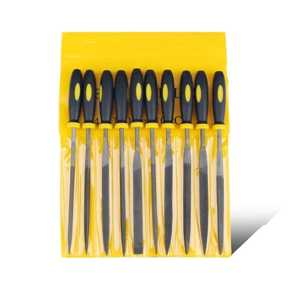 10pcs Metalworking Steel Needle Files Set Assorted 140/160/180mm Flat Warding Square Triangular Round Half-Round File Tool - 3X140MM