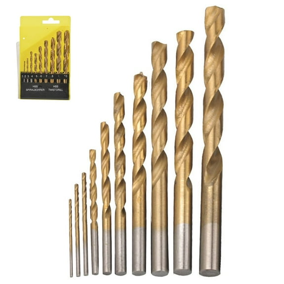 10pcs Metric Drill Bits Set Titanium Drill Bit Round Shank Wood Drill 1-10mm