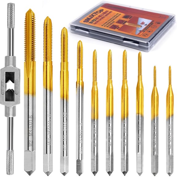 10pcs Micro Metric Taps Bits Set with 1Pc Tap Wrench,M1-M3.5 Mini Machine Screw Tap Set, Small Thread Screws Tapping Bits Tool