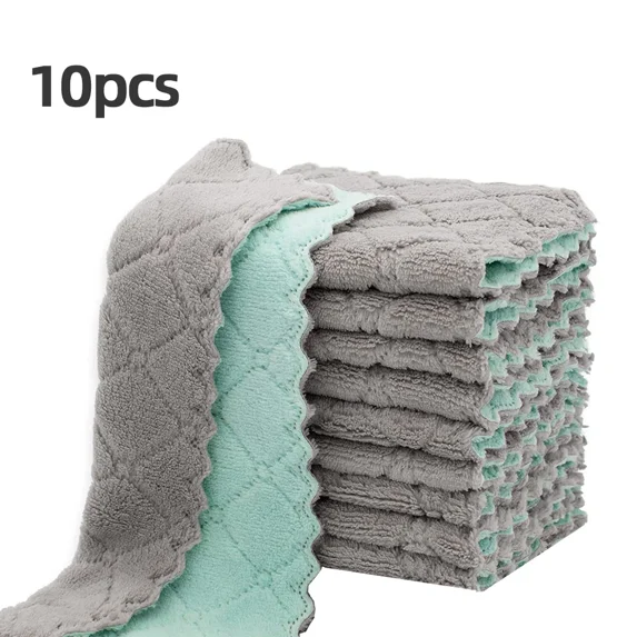 10pcs Microfiber Dish Clos, Multi Purpose Dishwashing Towels For Tableware, Dble Sided Cleaning Rags, Scring Pads, Cleanin