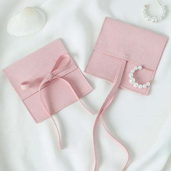 10pcs Microfiber Jewelry Pouch Velvet Jewelry Small Envelope Bag with Rope Jewelry Packaging Pouch Wedding Favors Gift Party Bag Pink 6x6cm