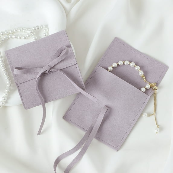 10pcs Microfiber Jewelry Pouch Velvet Jewelry Small Envelope Bag with Rope Jewelry Packaging Pouch Wedding Favors Gift Party Bag Purple 8x8cm