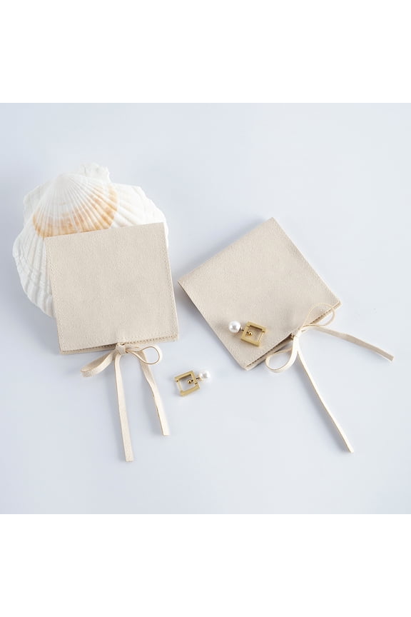 10pcs Microfiber Jewelry Storage Gift Pouches Envelope Bags with Flap Cover for Jewelry Watch Packaging Square Wheat 9x9cm