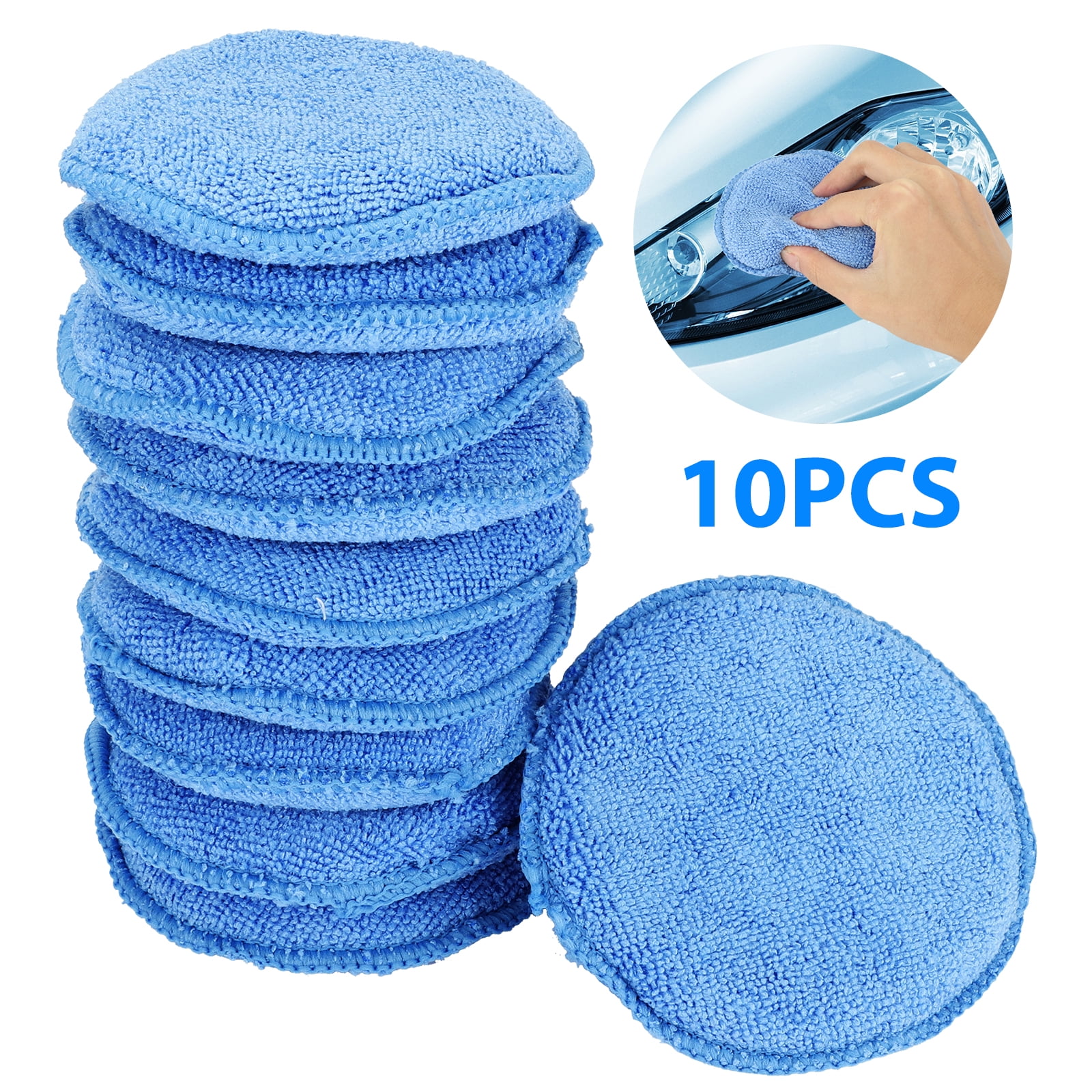 10pcs Microfiber Wax Applicator, EEEkit Ultra-Soft Microfiber Waxing Polish Car Applicator Pads, Foam Sponge Wax Applicator Pads for Cars Vehicle Glass Clean (Blue, 5" Diameter)