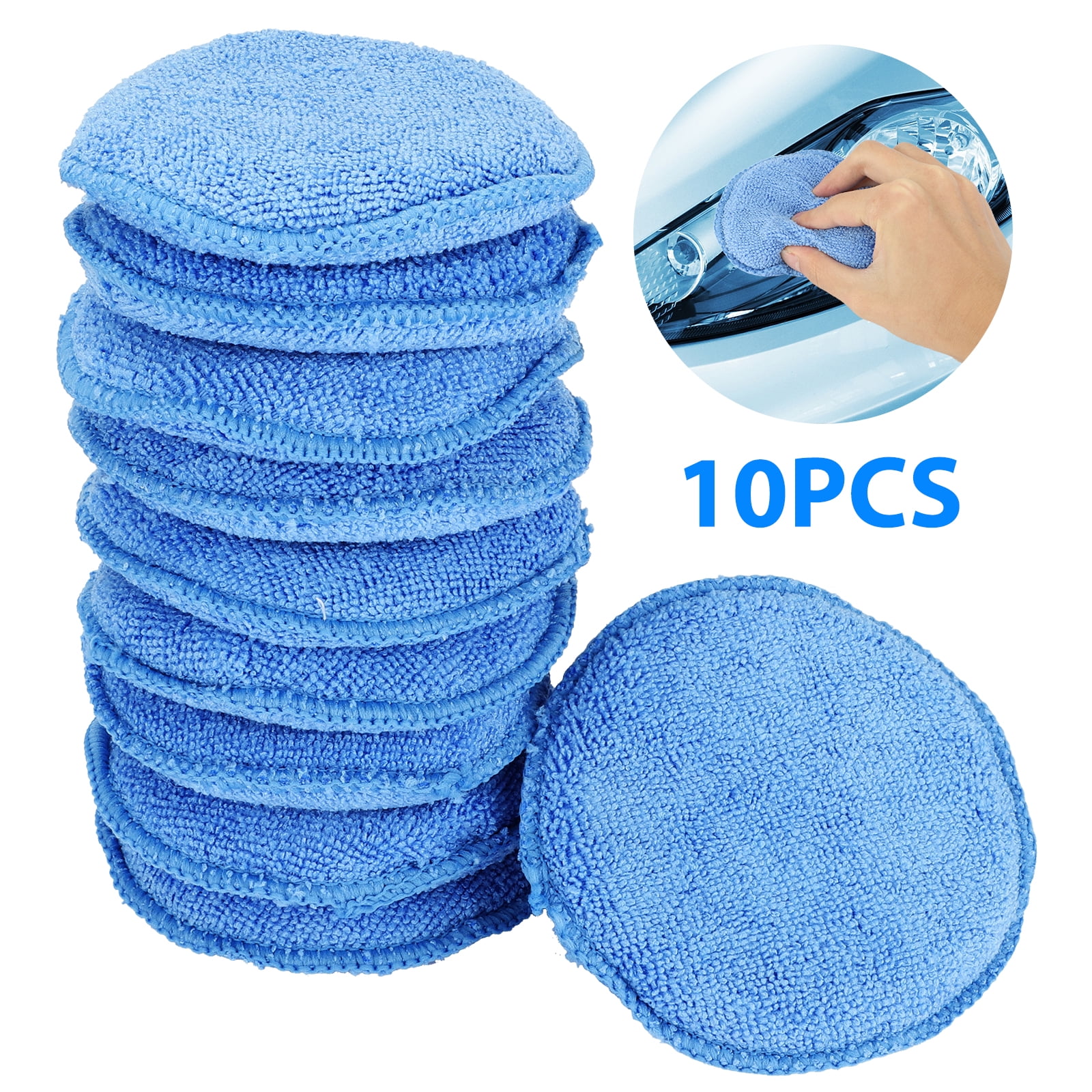10pcs Microfiber Wax Applicator, EEEkit Ultra-Soft Microfiber Waxing Polish  Car Applicator Pads, Foam Sponge Wax Applicator Pads for Cars Vehicle Glass  Clean (Blue, 5 Diameter) 