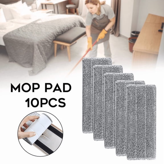 10pcs Microfiber replacement flat mop head for dry and wet cleaning. Washable and reusable. Ideal for kitchen, household, hardwood floors, and commercial floor cleaning