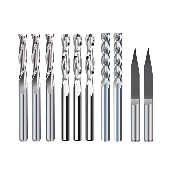 10pcs Milling Cutter 1/8'' Shank CNC Engraving Bit Ball Nose End Mill 3 Flute Flat Milling Bit CNC Router Bit Milling Tool