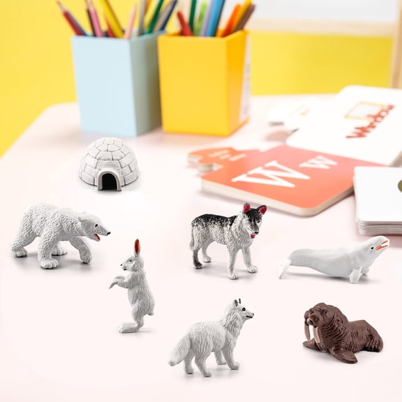 10pcs Mini Arctic Winter Animal Figurines - Realistic Badger & Arctic Animal Toys, Pre Educational Animal Models, Home Decor Desktop Ornaments, Easter Winter Themed Toy Set, Multicolor