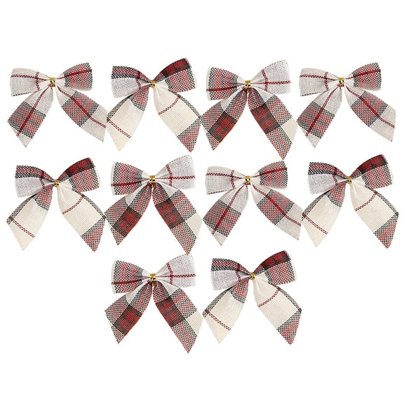 10pcs Mini Buffalo Plaid Ribbon Bows - 3" Premade Gingham Bows for Christmas, Weddings & Crafts | Pearl Accent Checkered Bows for Gift Wrapping & Party Decor