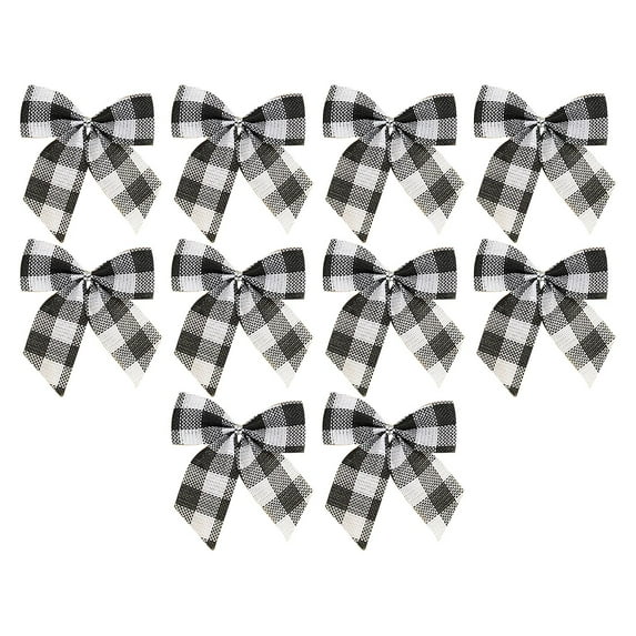 10pcs Mini Buffalo Plaid Ribbon Bows - 3" Premade Gingham Bows for Christmas, Weddings & Crafts | Pearl Accent Checkered Bows for Gift Wrapping & Party Decor