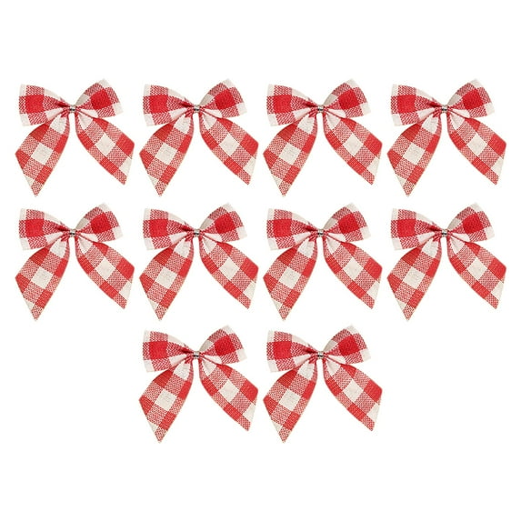 10pcs Mini Buffalo Plaid Ribbon Bows - 3" Premade Gingham Bows for Christmas, Weddings & Crafts | Pearl Accent Checkered Bows for Gift Wrapping & Party Decor