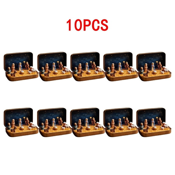 10pcs Mini Christmas Nativity Set in Tin Box - Holy Family Figurines, Religious Christmas Decor, Perfect Festive Gift for Family, Ideal for Holiday Home & Desktop Religious Displays