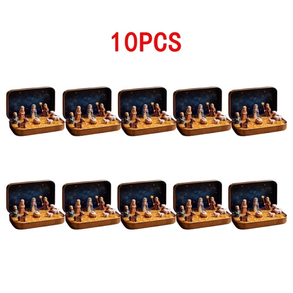 10pcs Mini Christmas Nativity Set in Tin Box - Holy Family Figurines, Religious Christmas Decor, Perfect Festive Gift for Family, Ideal for Holiday Home & Desktop Religious Displays