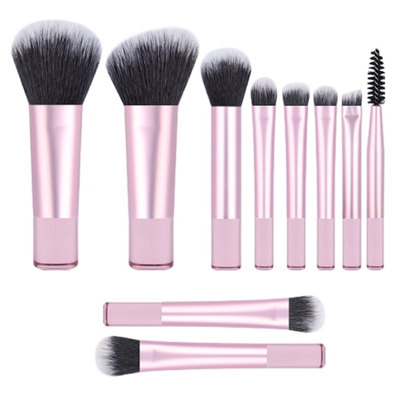 10pcs Mini Makeup Brushes Set Short Stick Transparent Handle Portable Loose Powder Brush Facial Blush Brush Makeup Tools