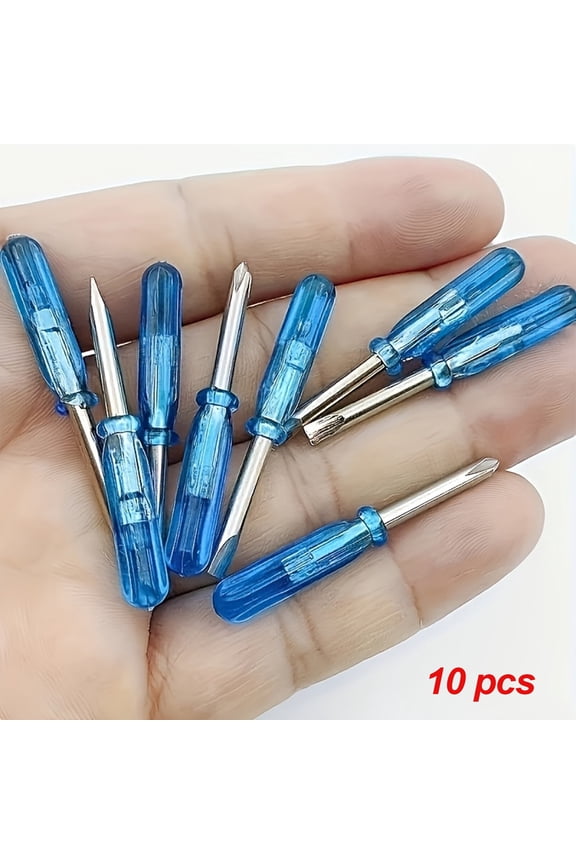10pcs Mini Screwdriver Set, 5 Slotted 5 Phillips Heads, 3mm Diameter Precision Tool for Electronics Watch Repair & DIY Crafts, Small Device Maintenance Tool Kit, Blue