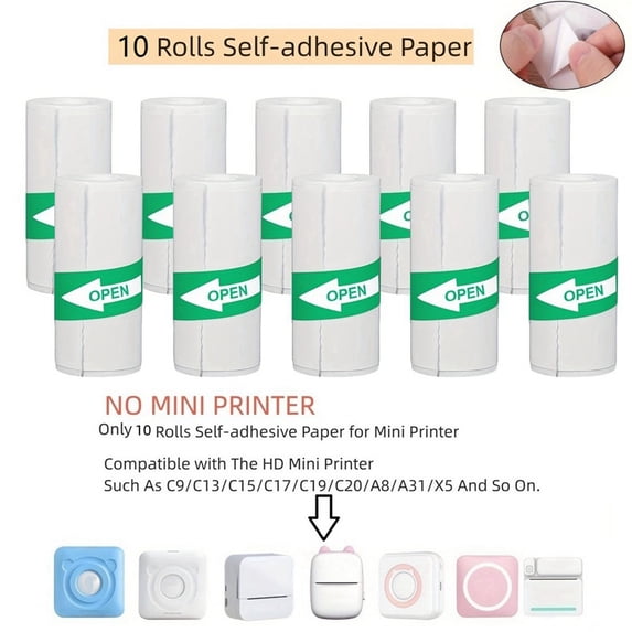 10pcs Mini Thermal Printer Sticker Paper Self-Adhesive Labels Black ...