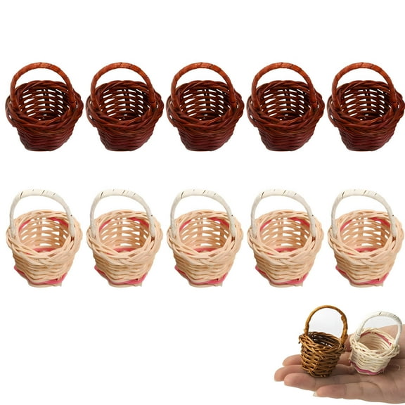 10pcs Mini Woven Baskets Miniature Flower Basket Dollhouse Picnic Basket with Handles Tiny Easter Party Favor Container for Fairy Garden Micro Landscape Scene Craft Coffee