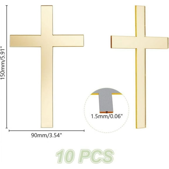 10pcs Mirror Acrylic Wall Decorations Cross golden 150x90x1.5mm