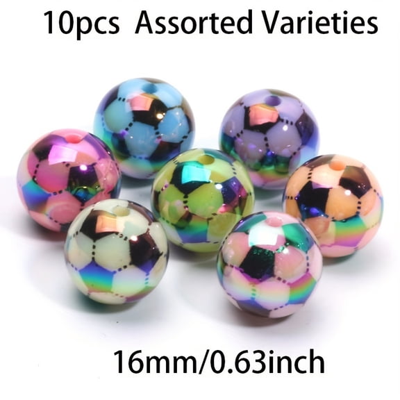 10pcs Mixed Color Soccer Ball AB Acrylic Fashion Bracelet Decorative Beads, Fashion Accessories, DIY Crafts, Stylish Bracelet, Playful Design, Smooth Finish, Hi