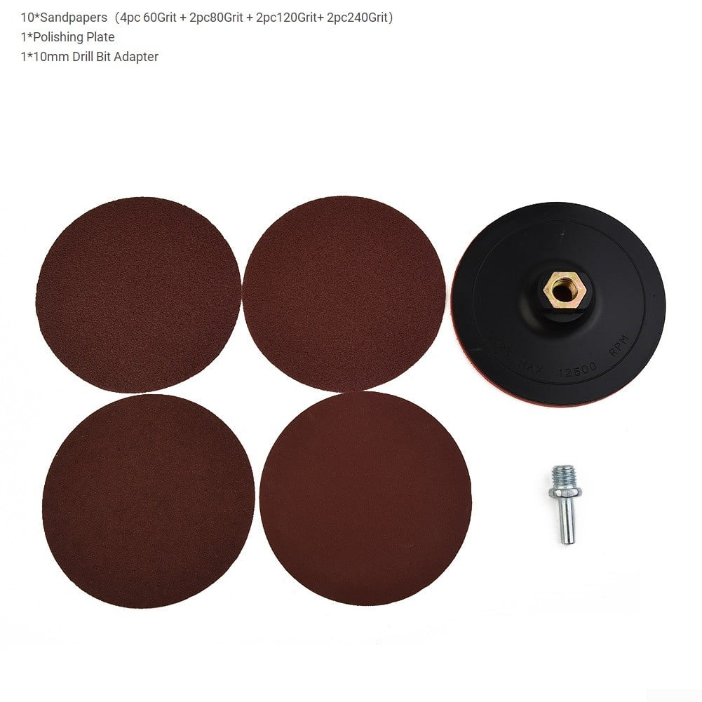 10pcs Mixed Grit Sandpapers 125mm Sanding Discs with Backing Pad