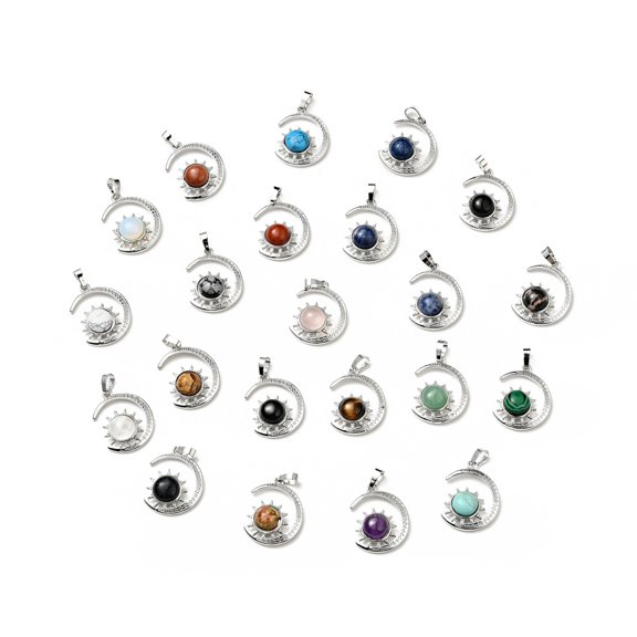 10pcs & Mixed Pendants with Tone Brass Findings Lead Free & Cadmium Free Moon with Sun 29~30x23x7.5~8mm Hole: 5x8mm