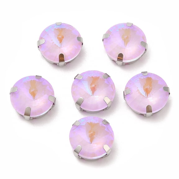 10pcs Mocha Fluorescent(MI) Flat Round Sew on Rhinestone Multi-strand Links with Brass Prong Settings Garments Accessories Light Amethyst 12.5x7mm Hole: 1.2mm