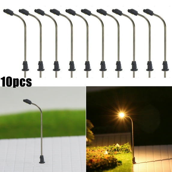 10pcs Model Railway Train Model Street Lights1: 200-1: 220 Scale Z Gauge Street Light LED Platform Lamp Dual Heads Gauge Model Street Light Layout