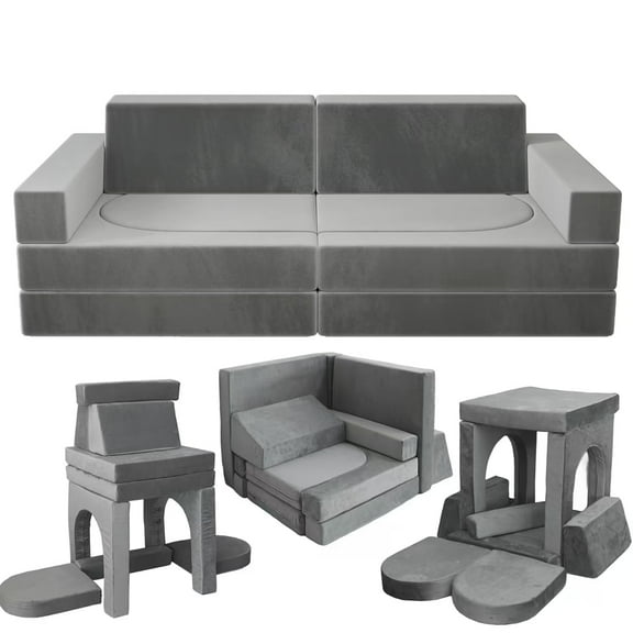10pcs Modular Kids Play Couch, Child Sectional Sofa, Fortplay Bedroom and Playroom Furniture for Toddlers, Convertible Foam and Floor Cushion for Boys and Girls