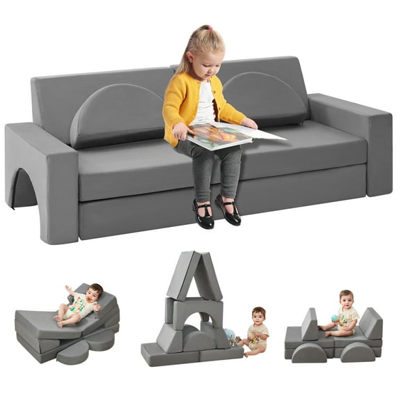 10pcs Modular Kids Play Couch, Play Couch Sofa for Kids, Kids Modular Couch for Bedroom Playroom, Kids Couch Building Fort for Boys and Girls, Small