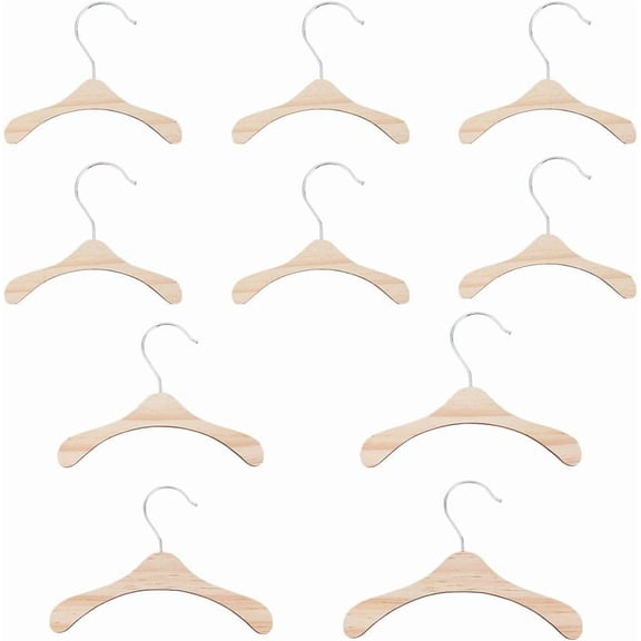 10pcs Multi-Size Wooden Pet Clothes Hangers for Dog Cat Puppy Small Clothes Display 4.64x5.43x2" to 5.79x8.58x2"Golden & Stainless Steel Color